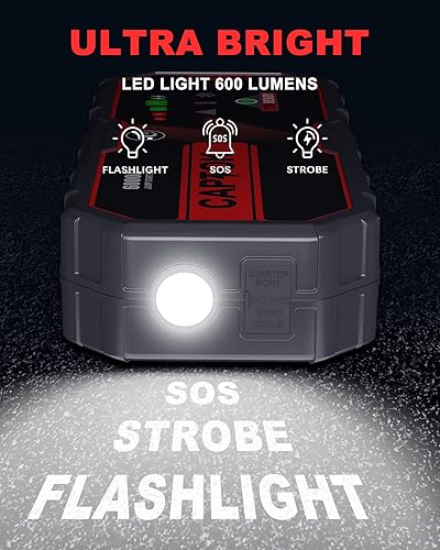 Miniatura 5 de Paquete de batería de arranque de 6000 A (para 13L de gas 13L diesel), batería de coche potable resistente de 12 V, 2 puertos USB, caja de salto de