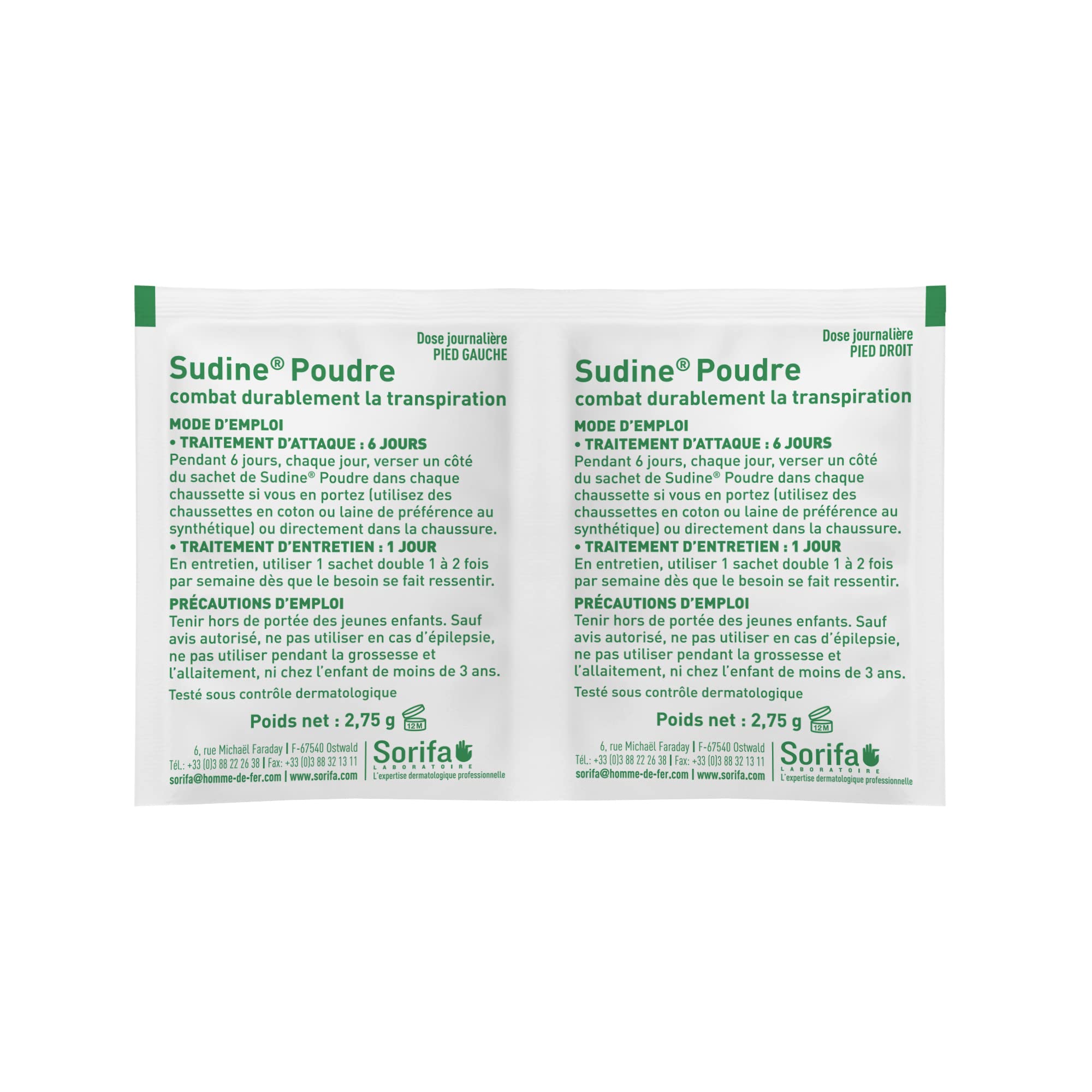 Sudine - Polvo antisudor, caja de 6 bolsas dobles