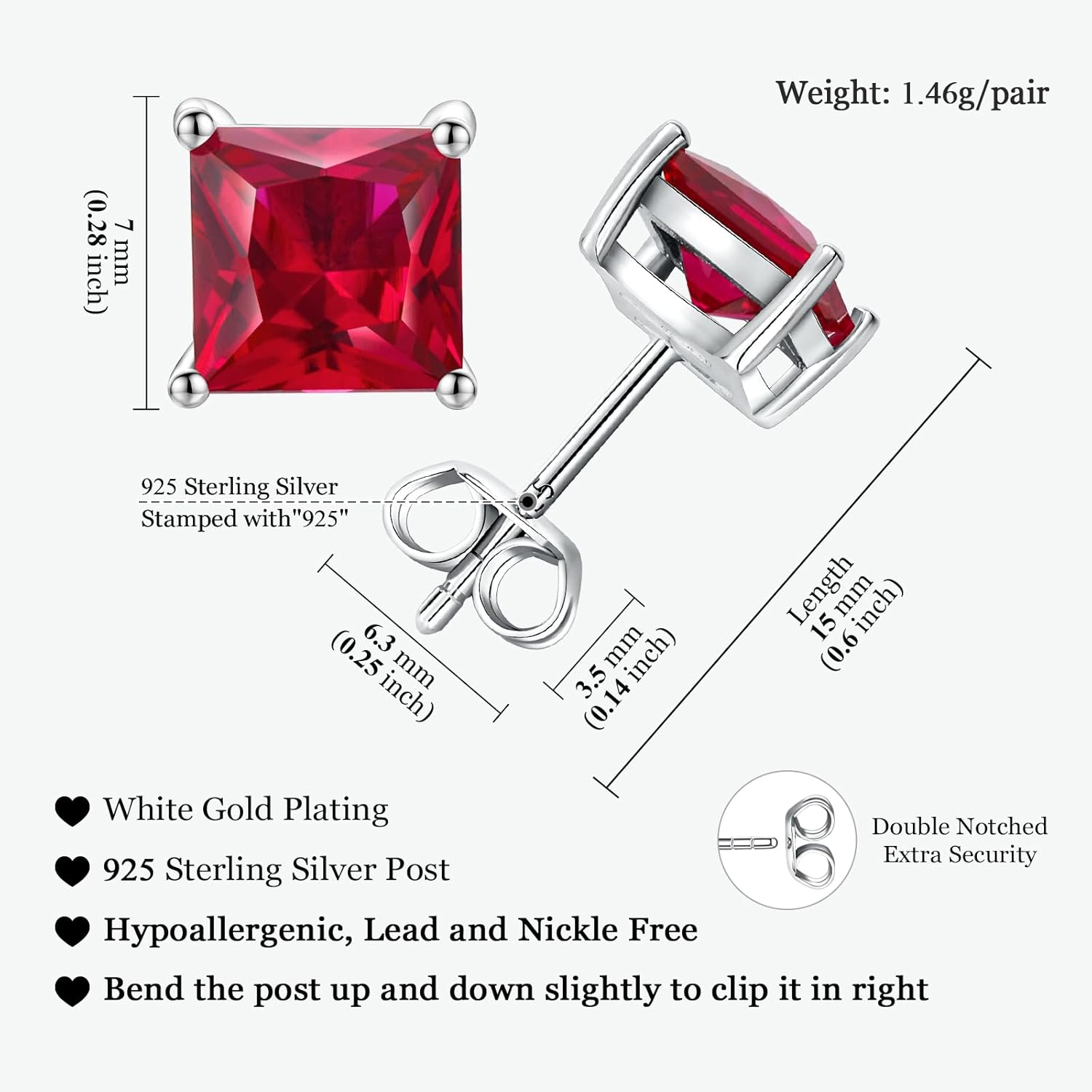 925 Sterling Silver Birthstone Earrings for Women Small Stud Earrings Round/Princess Cut Gemstone Earrings Birthstone Jewelry - Image 6