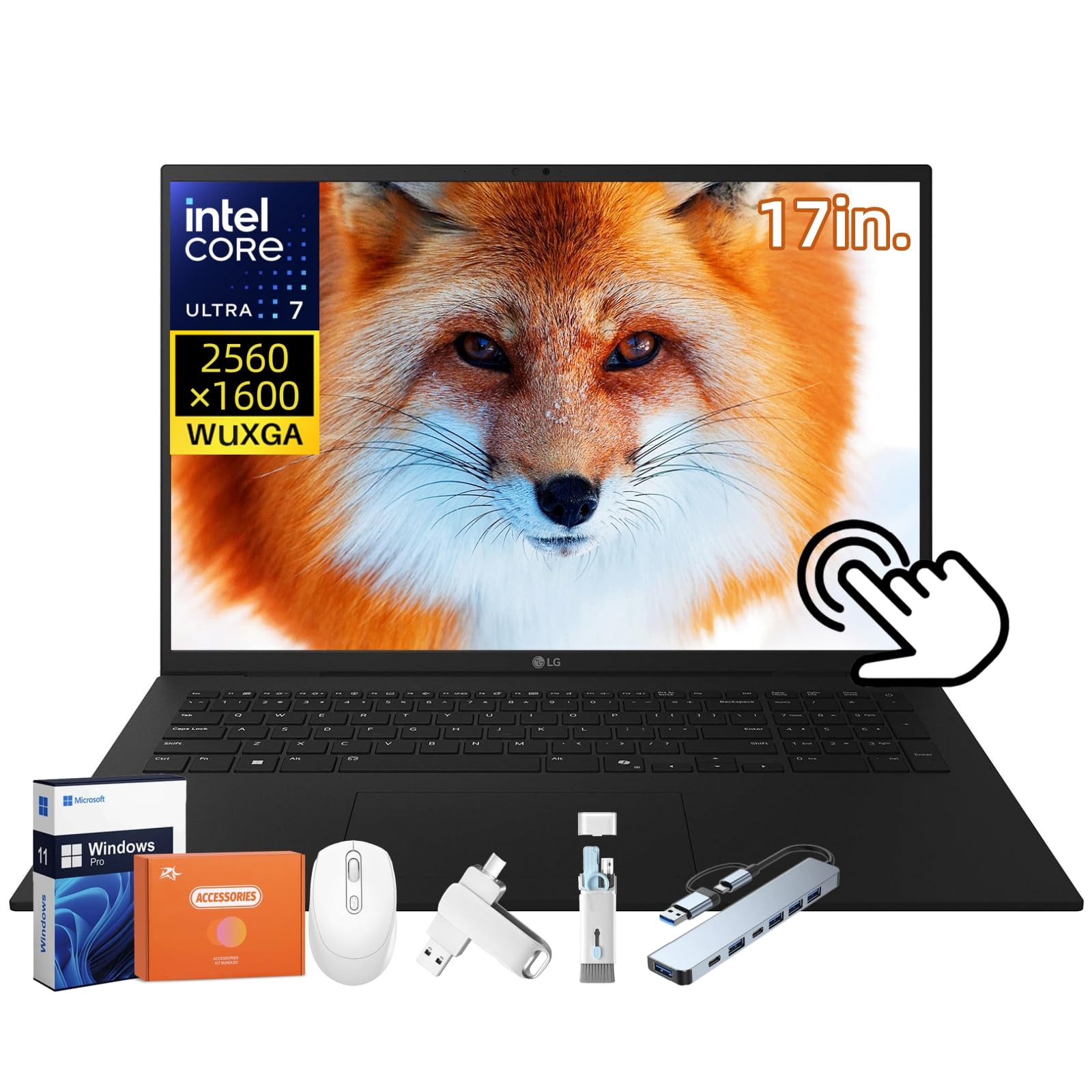 Gram 17 Touchscreen Lightweight Laptop for Business/Students, Intel Ultra 7 258V, 17 inch QHD+ Touchscreen, 32 GB LPDDR5X, 2 TB SSD, Copilot+, Wi-Fi 7, Backlit Keyboard, Windows 11 Pro, Accessories