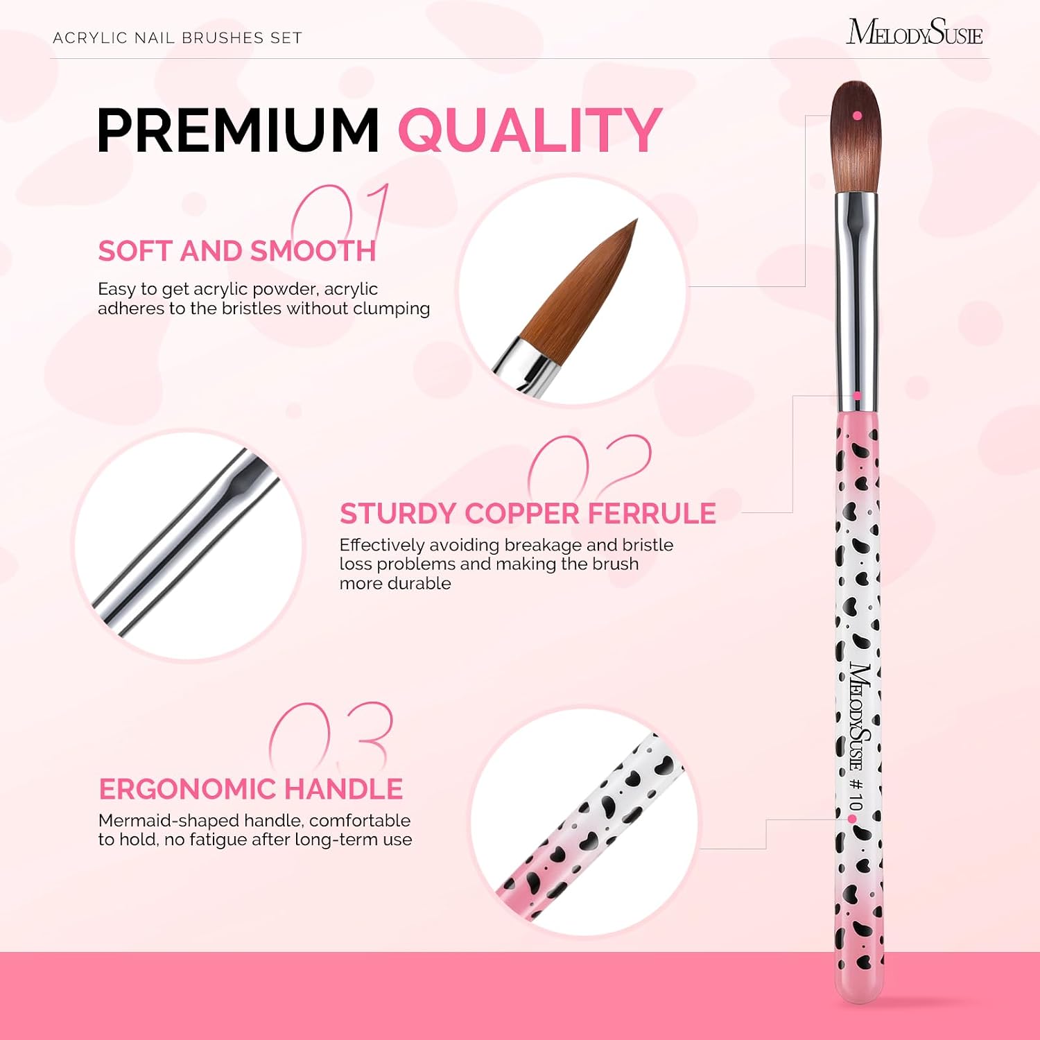 MelodySusie 3Pcs Acrylic Nail Brush Set, Size 8/10/14 image 4