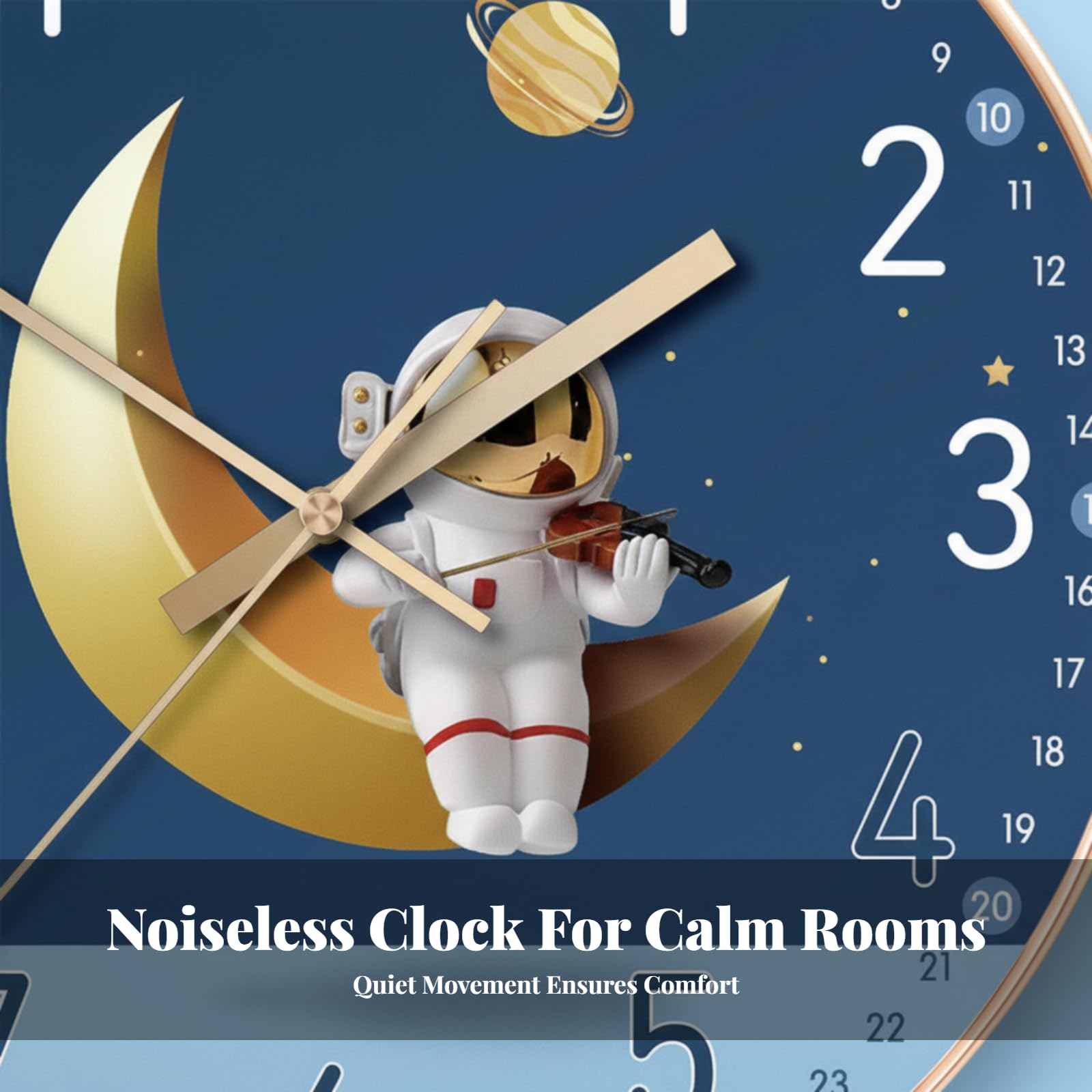 F Fityle Orologio da Parete Senza ticchettio Silenzioso 8" per cameretta dei Bambini, Astronauta Luna