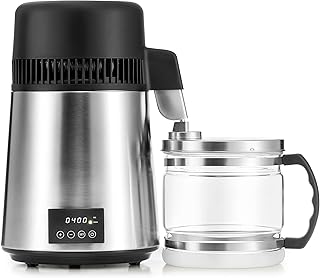 CO-Z - 1.1 Gallon Water Distiller, 4L Countertop Distilled Water Machine with Timer Reserve and Glass Pot, 750W 304 Stainless Steel Distilled Water Maker
