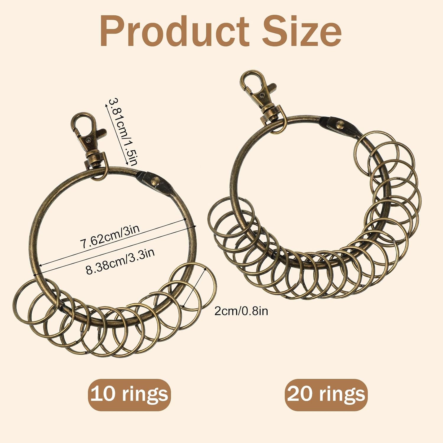 2PCS Large Key Ring Hoop, 3.3 Inch Heavy Duty Bronze Metal Key Ring image 2