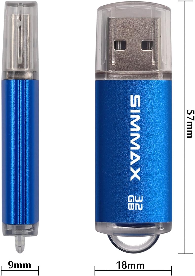 SIMMAX Flash Drive 5 Pack 32GB USB 2.0 Flash Drives Thumb Drive Memory Stick Pen Drive with Led Indicator (Blue Green Black Red Purple)