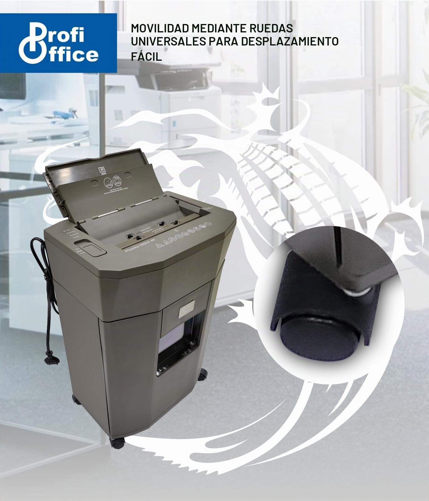 Trituradora de Documentos con Alimentación Automática 80 Hojas, Corte en Microcorte P-4, Contenedor de 14 litros y 4 Ruedas (91951)