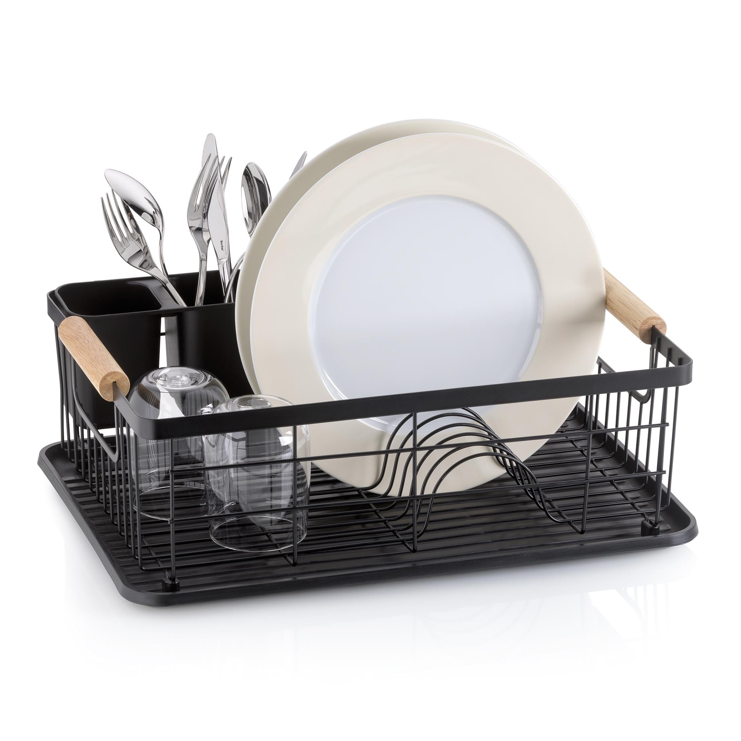 kela Égouttoir à Vaisselle Rica, métal Grille d'égouttage pour 9 Assiettes, 3 Verres, 2 Porte-Couverts en Plastique, Noir