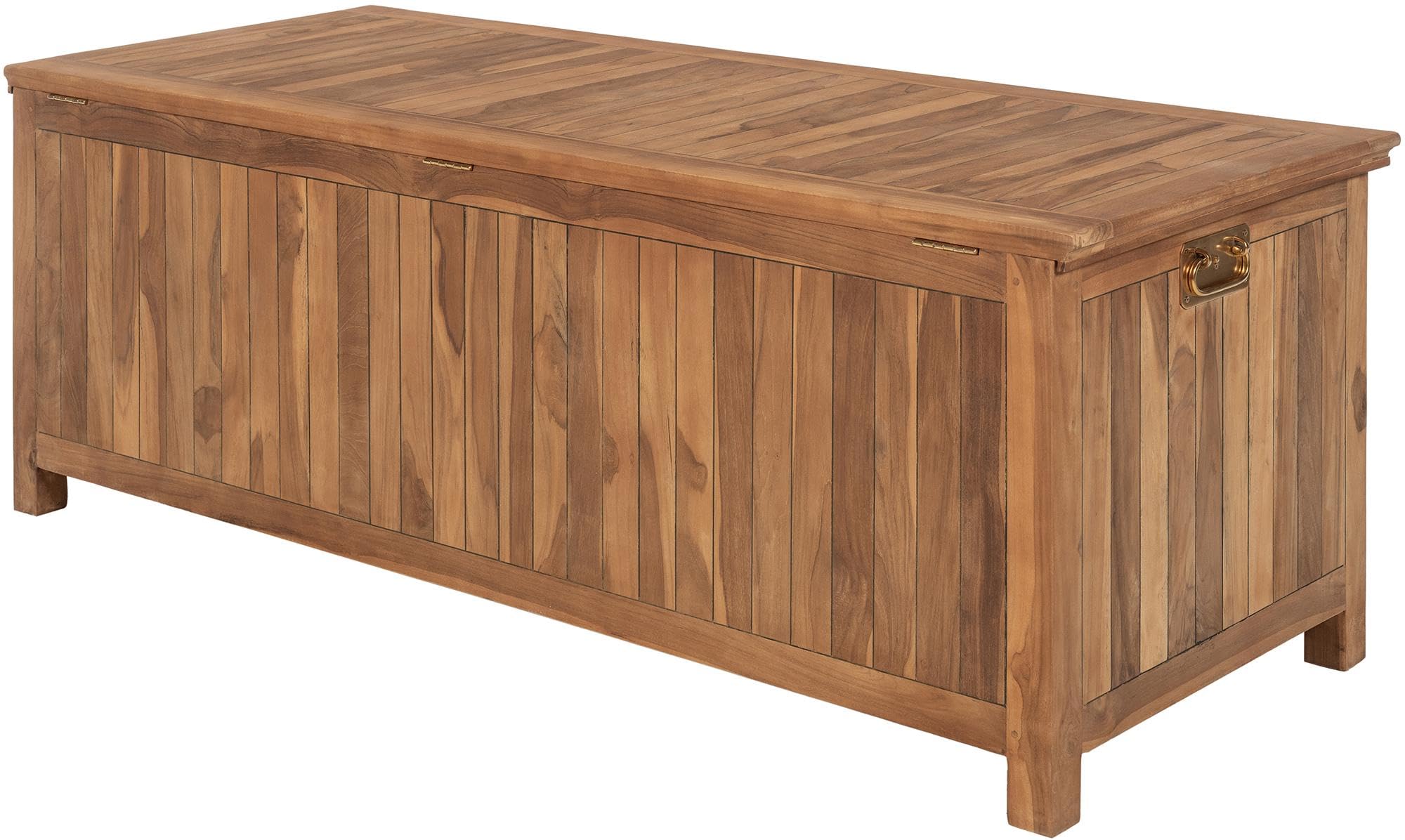 CLP Auflagenbox wasserdicht XXL Novena, große Gartenbox aus Teakholz wetterfest, Kissenbox outdoor für den Garten, Farbe:teak, Größe:160 cm