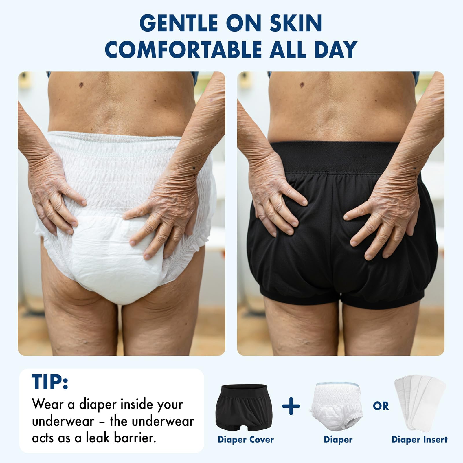 AQX Copripannolino in tessuto per adulti, biancheria intima impermeabile riutilizzabile per incontinenza, pantaloni in plastica a vita alta a tenuta stagna, Bianco nero-2 pezzi, 3XL