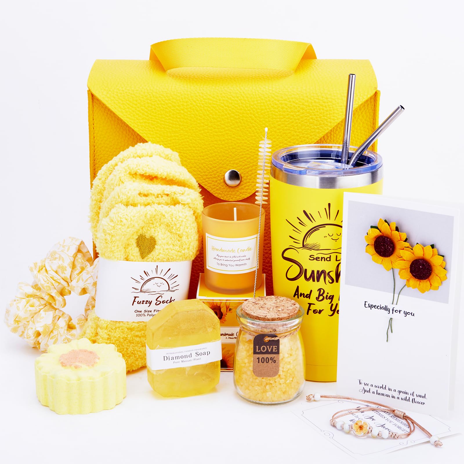 Sunflower Gift Box for Women, Luxury 10-Piece Spa Gifts Baskets Self Care Package for Sister Friend Mom Wife Birthday Christmas Thank You Gift Baskets