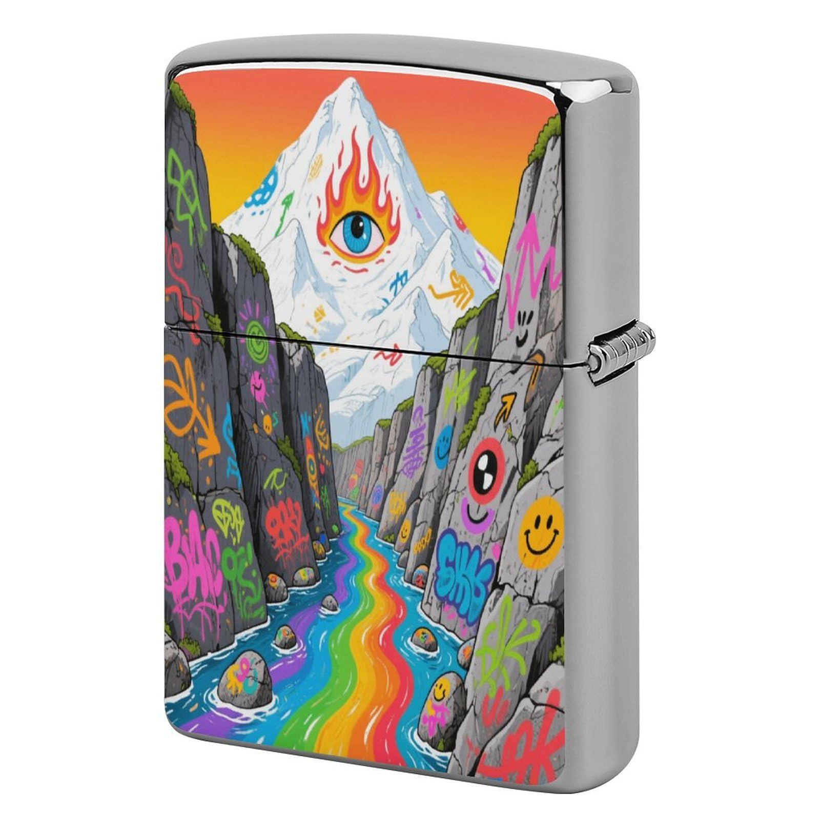 Fekiloot Style Graffiti Snow Mountain Valley Lighter Case Cover Metal Lighter Case
