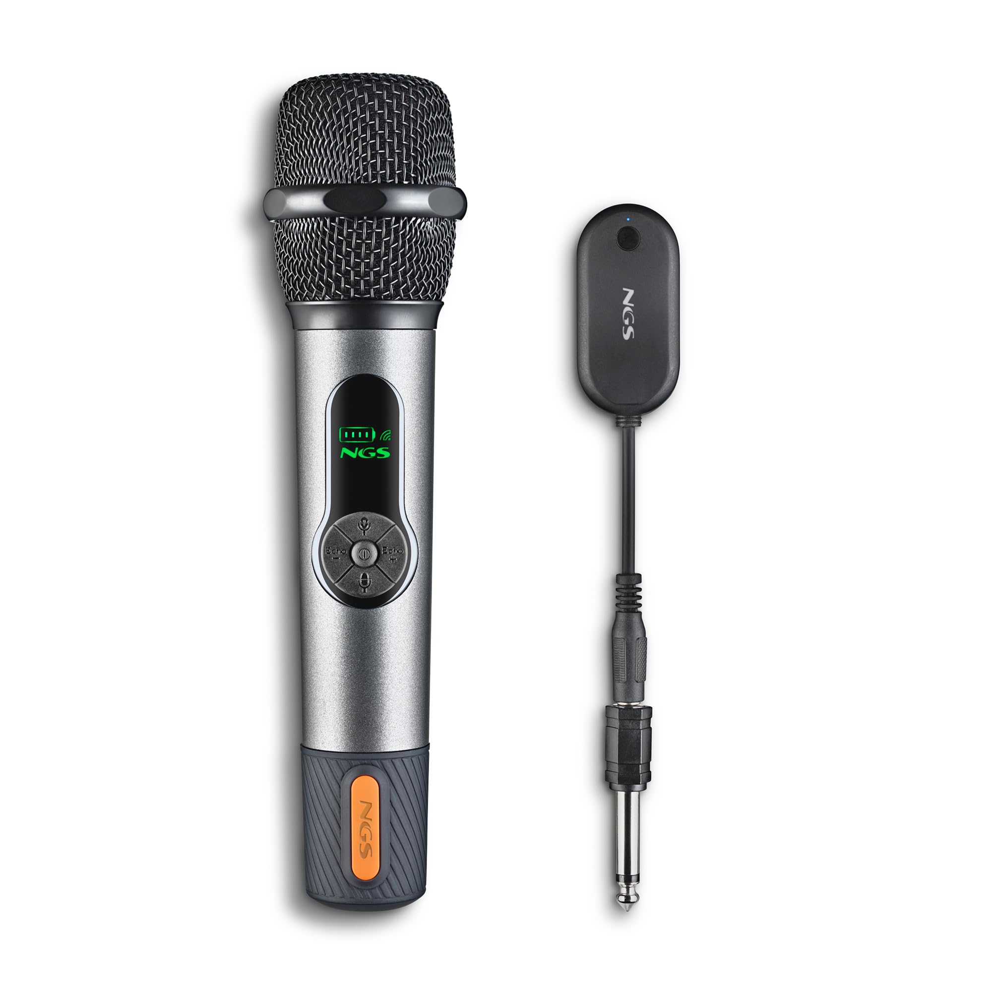 NGS Singer Star - Micro sans Fil Dynamique 2,4 GHz, autonomie, contrôle du Volume et de l’écho 30 h, indicateur de Batterie, Prises Jack 3,5 mm et 6,3 mm, karaoké et événements idéaux