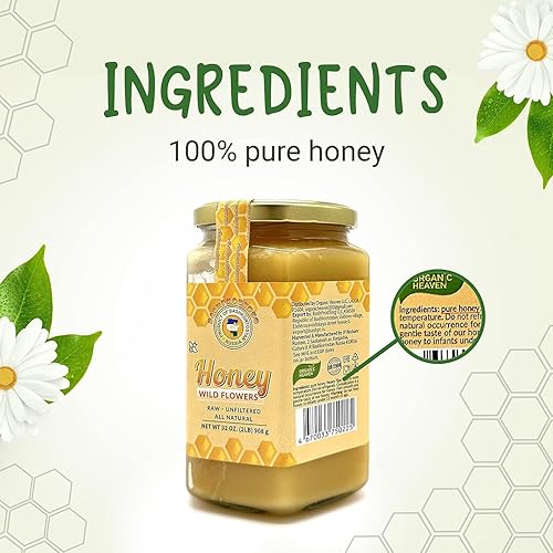 Miniatura 4 de Organic Heaven Miel de tilo bashkiriano de primera calidad, exquisita mezcla de flores silvestres, tarro de 2 libras (32 onzas líquidas)