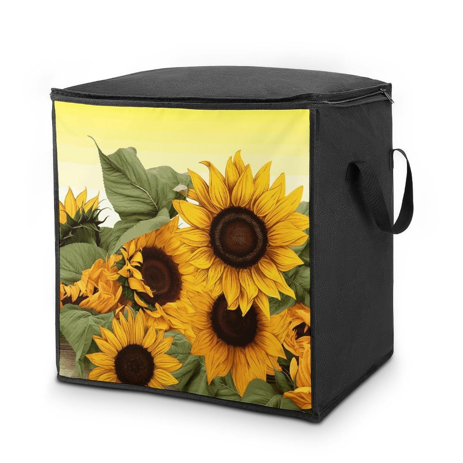 Sunflowers Floral Storage Bags Comforter Quilt Blanket Clothes with Zipper & Handles Easy to Fit King Size Comforter Set Closet Under Bed Organizer for Dorm Pillows Bedding 70L