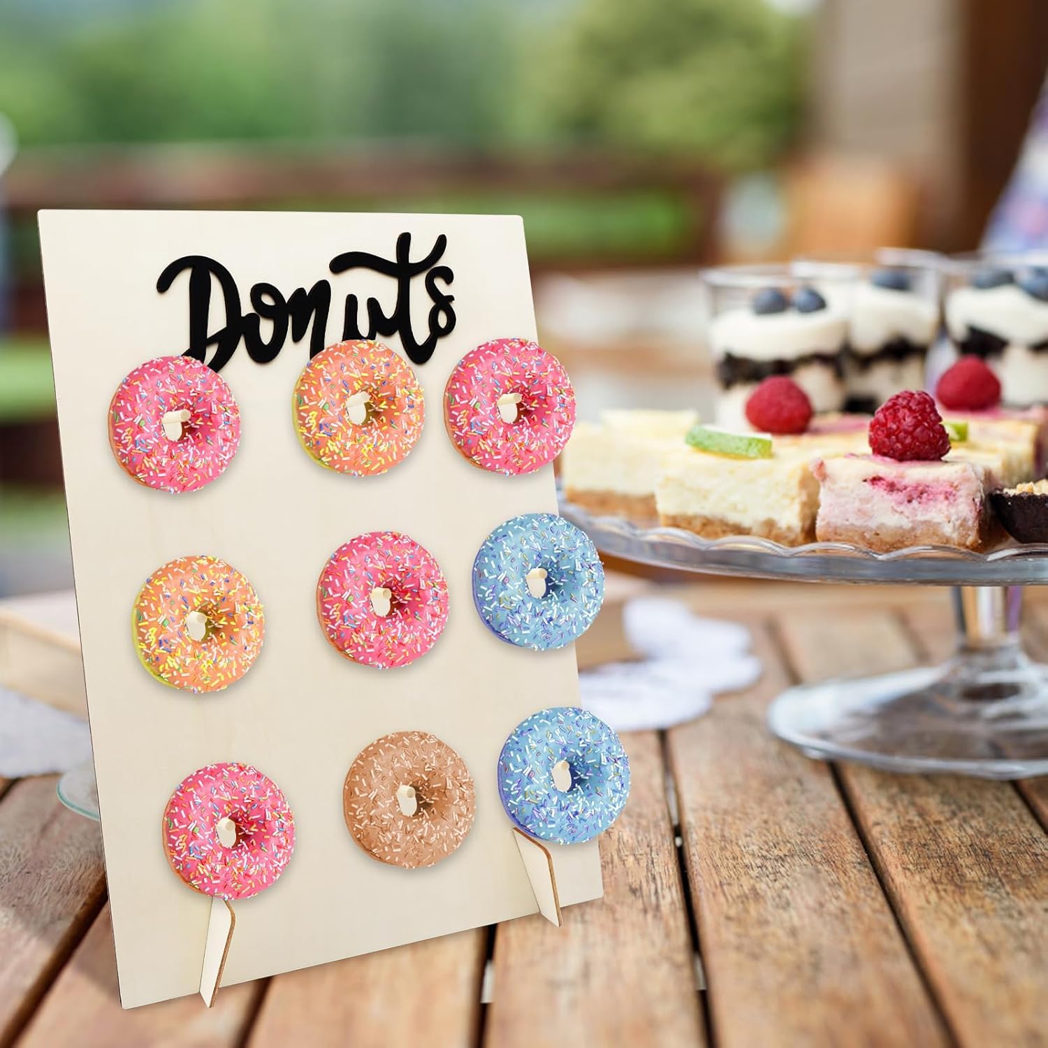 9-otworowy stojak na pączki, uchwyt na pączki, drewniany pączek ścienny wielokrotnego użytku, drewniany stojak na pączki na wesele, urodziny, baby shower
