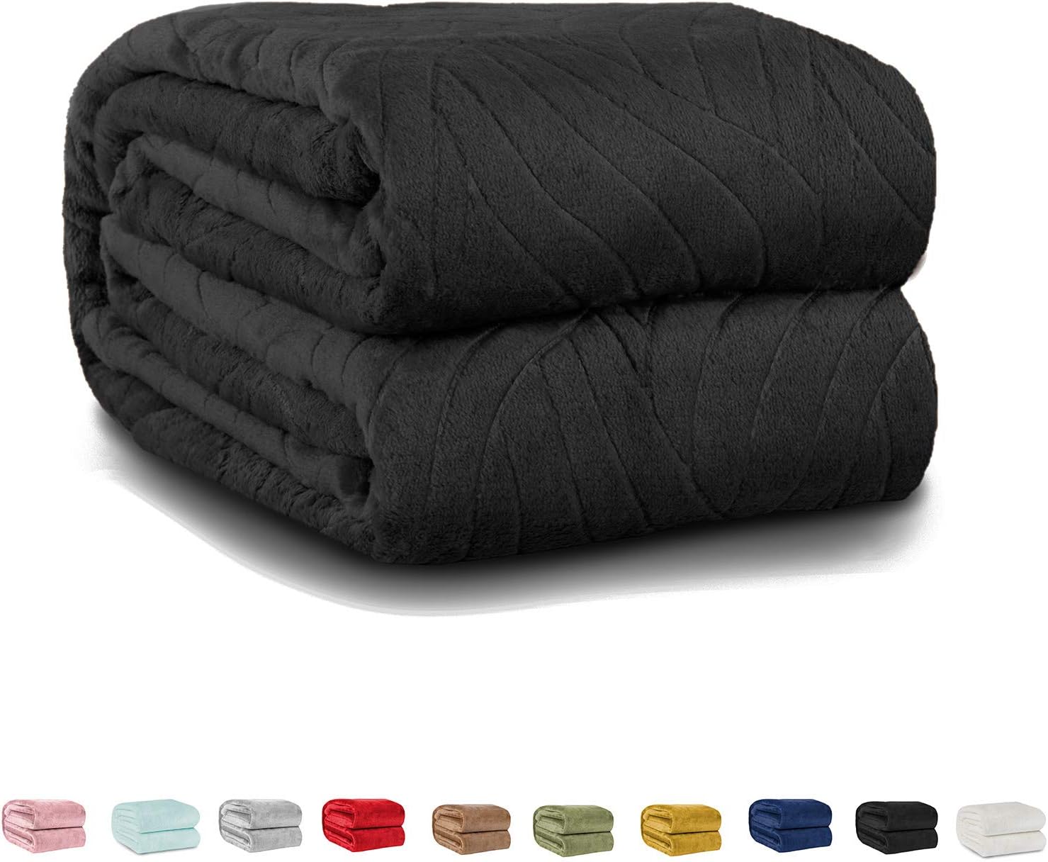 SHOPBEDDING Cozy Throw Blanket Fleece – Lightweight Throw Blanket for Couch or Sofa - Embossed Flannel Blanket for Travel – Black, 50" x 60" Soft Blanket by Blissford