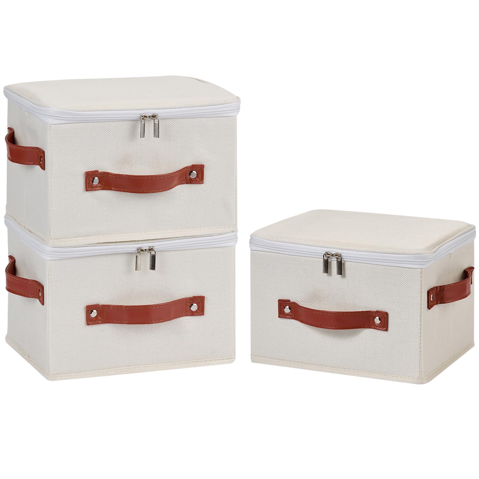 3PCS Storage Bins Boxes with Zippered Lid Decorative Baskets