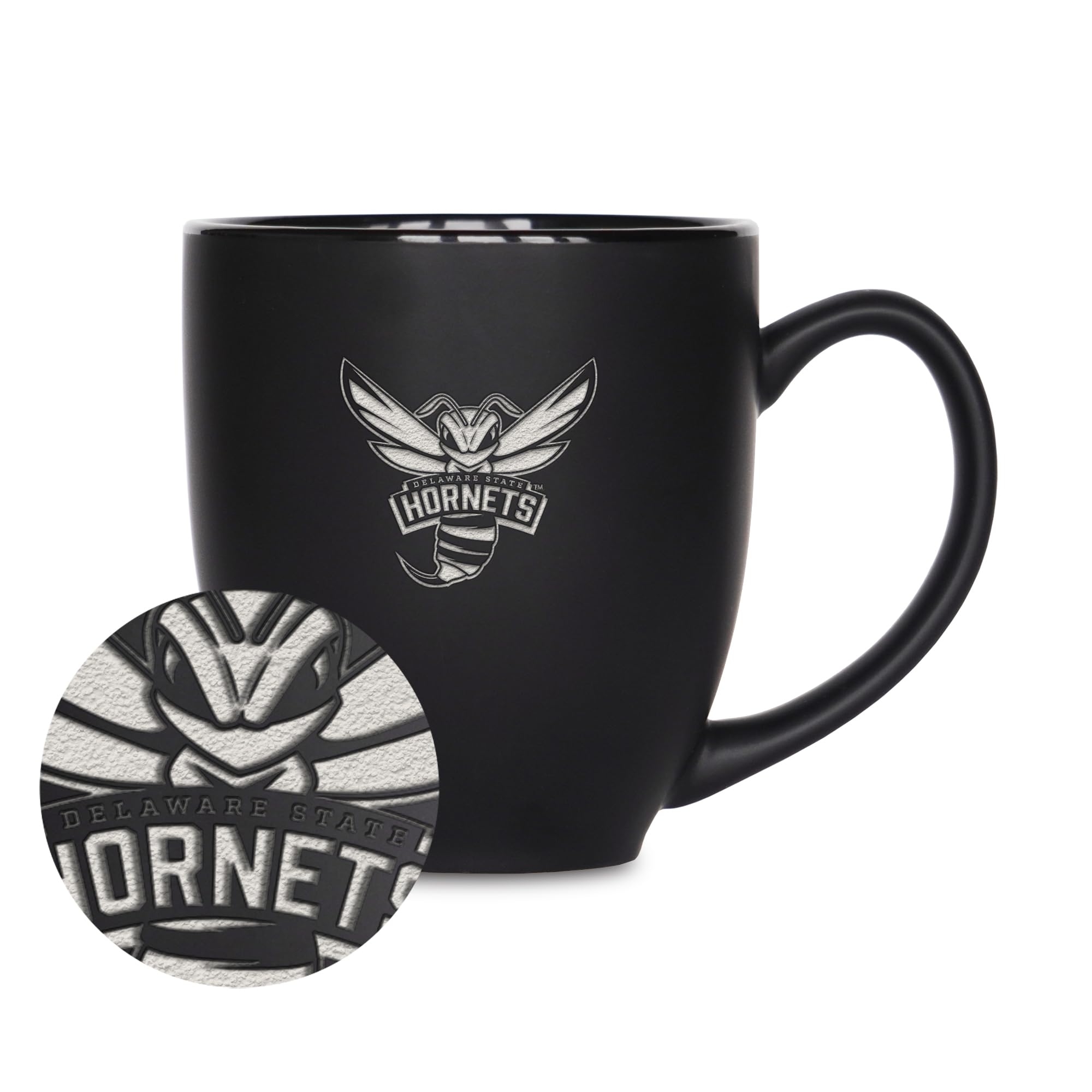 Mug Delaware State Hornets en céramique noire pour pause café et boissons chaudes
