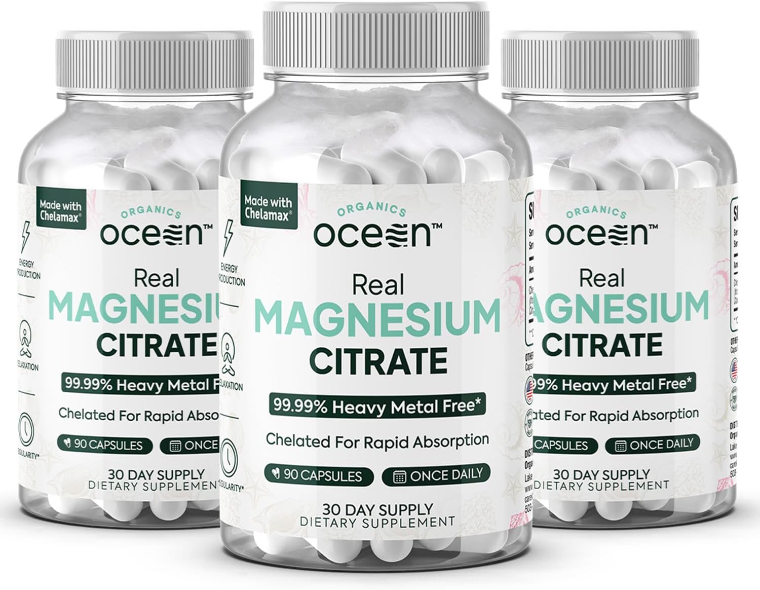 Organics Ocean Real Magnesium Citrate - High Absorption Magnesium Supplement - Chelated Magnesium to Support Energy, Relaxation, and Regularity
