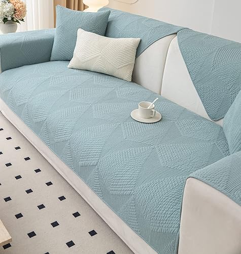 Miniatura 5 de vctops Funda de sofá de estilo granja de color sólido con bordado, funda de sofá seccional acolchada de algodón, funda de sofá lavable