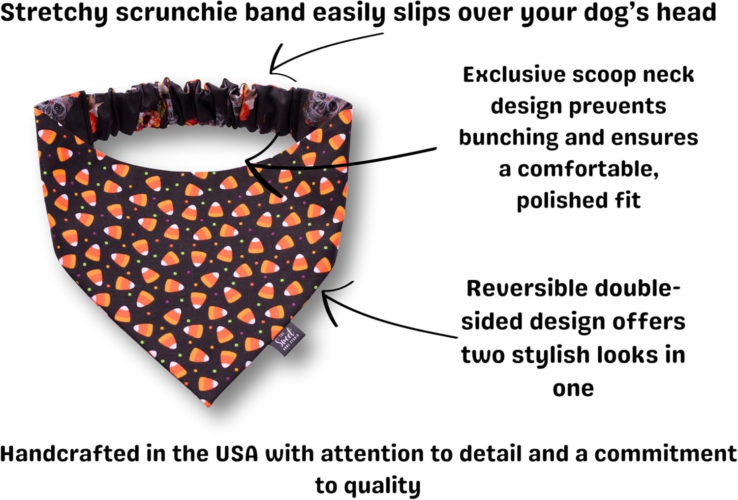 Halloween Scrunchie Dog Bandana Perfect for Halloween, Trick-or-Treating, Thanksgiving Elastic pet Bandana, Dog & cat Accessory (XX-Large, Candy Corns)