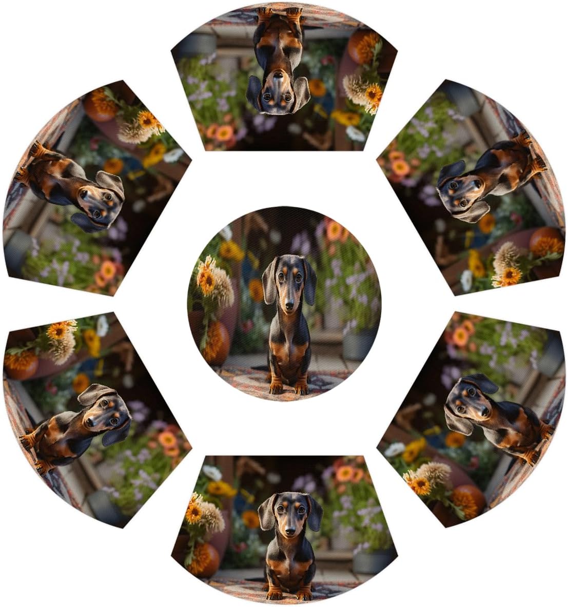 Cute Dachshund Dog Placemats Set of 6+1 Round Placemat for Round Table Wipeable Vinyl Wedge Placemats Outdoor Patio Table Mats for Dining Tables Restaurant Decor