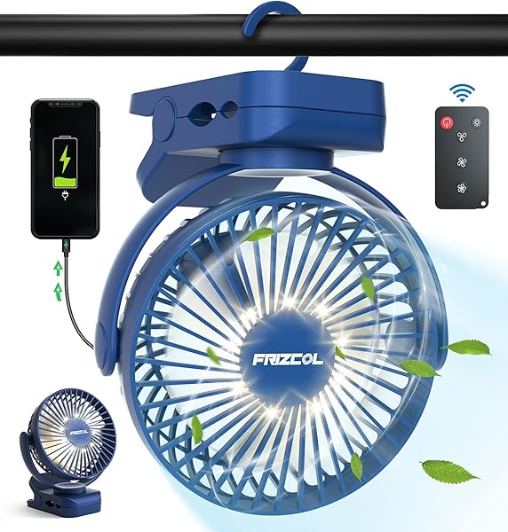 Rechargeable clip-on portable battery-powered fan with LED light