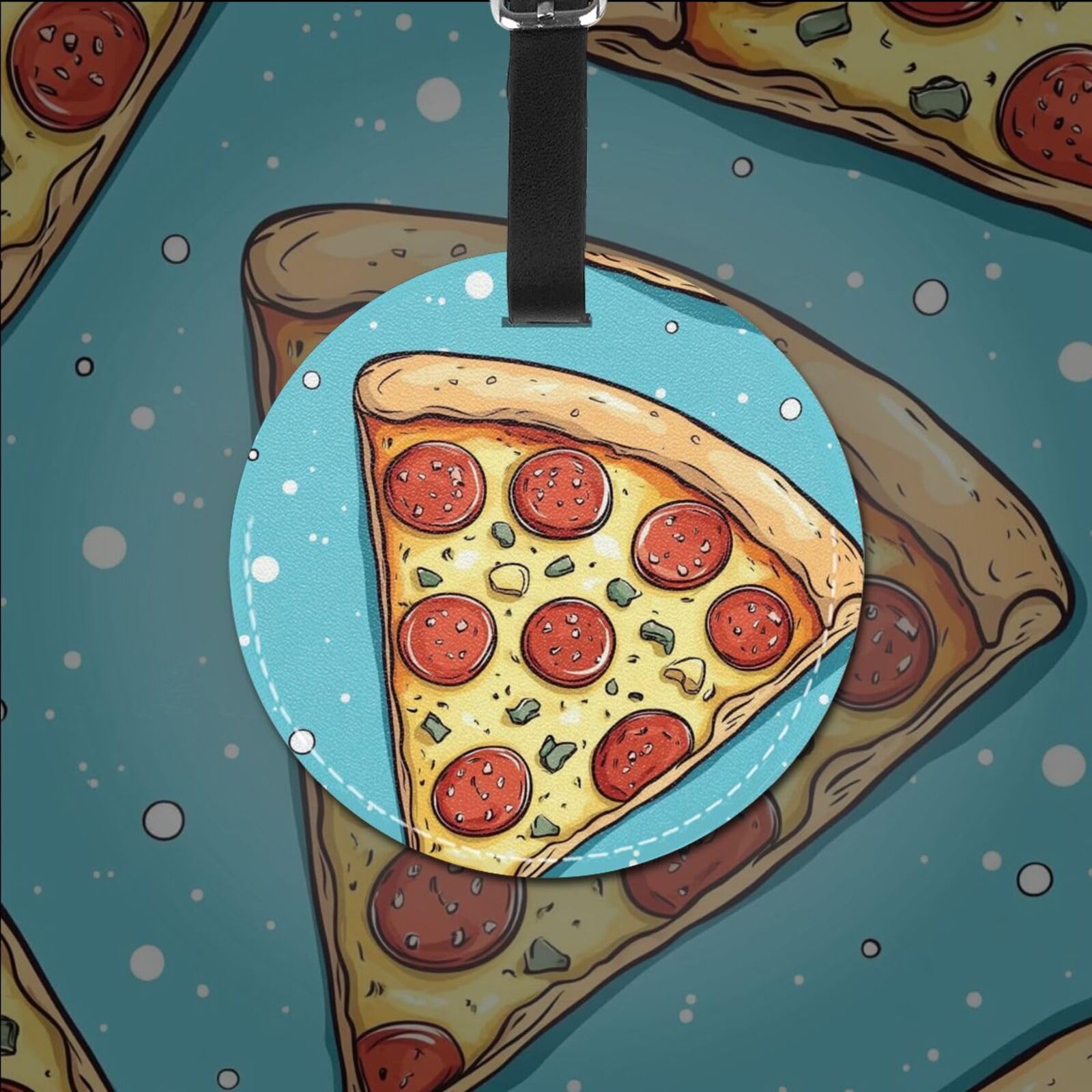 Amazon.com | Generic Cute Pizza Print Round Luggage Tags, Leather