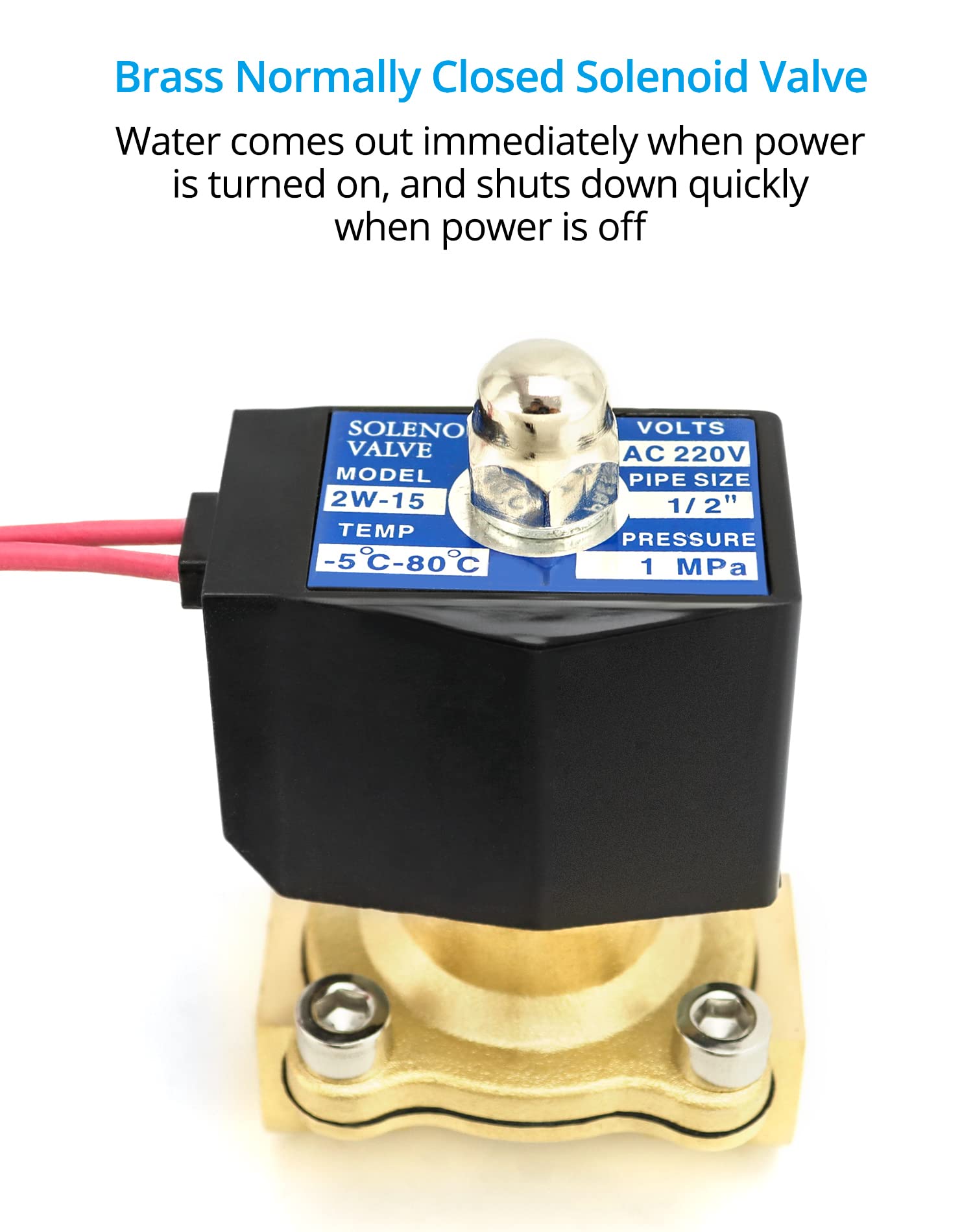QWORK® Magnetventil 220V, 1/2''G, Messing, für Wasser Luft Gas Öl, DN15