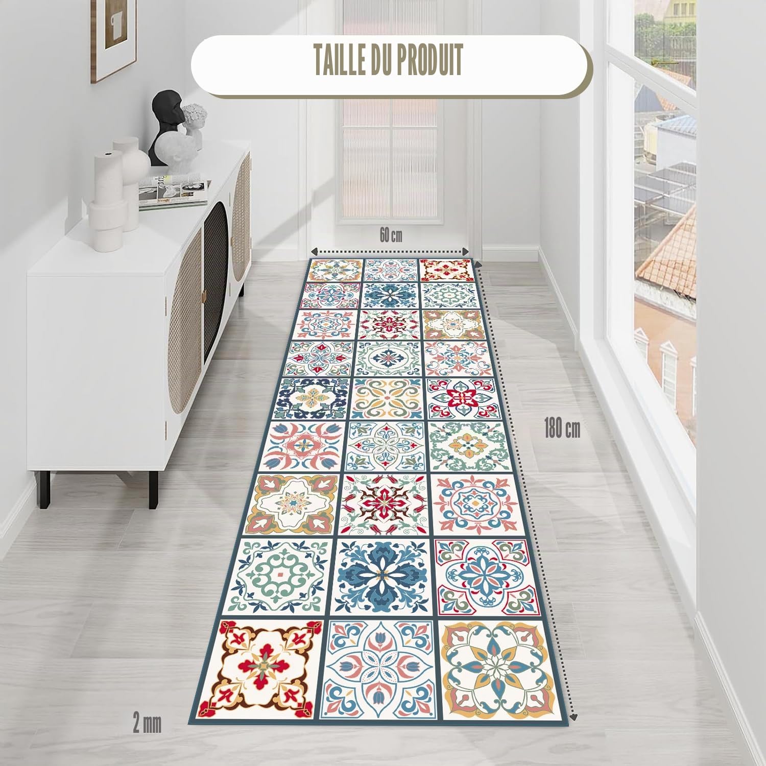 Tapis en Vinyle hydraulique (180 x 60 cm, Toledo) - Différentes Tailles - Tapis de Cuisine, Salon - Antidérapant - Tapis de Chambre - Caoutchouc Moelleux et Sol PVC