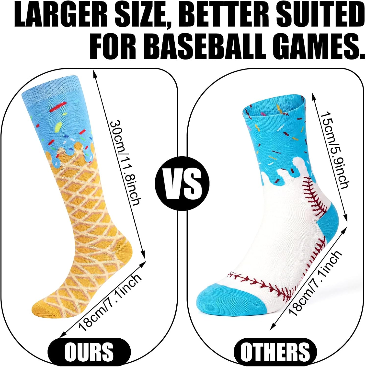 3 Pairs Ice Cream Drip Baseball Socks for Youth Teen Sports Gift image 5