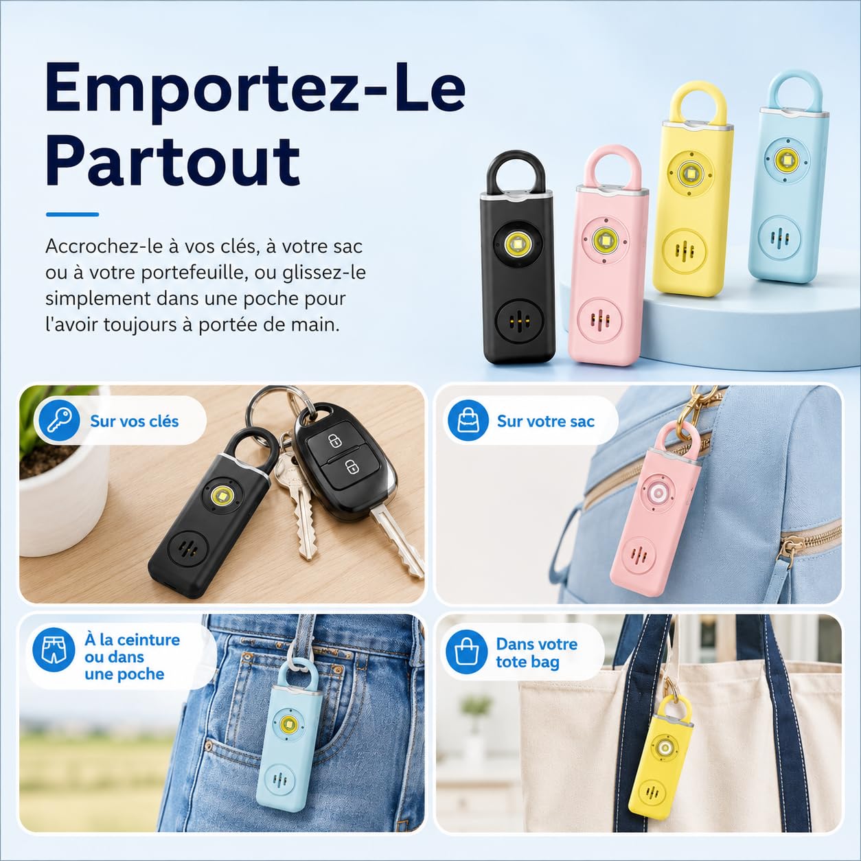 Version Améliorée Vigipulse Alarme De Poche 2026, Porte Clef Alarme Anti Agression avec Sirène Puissante Et Lumière LED, Sécurité Portable pour Femmes Hommes Enfants Personnes Âgées (Rose)