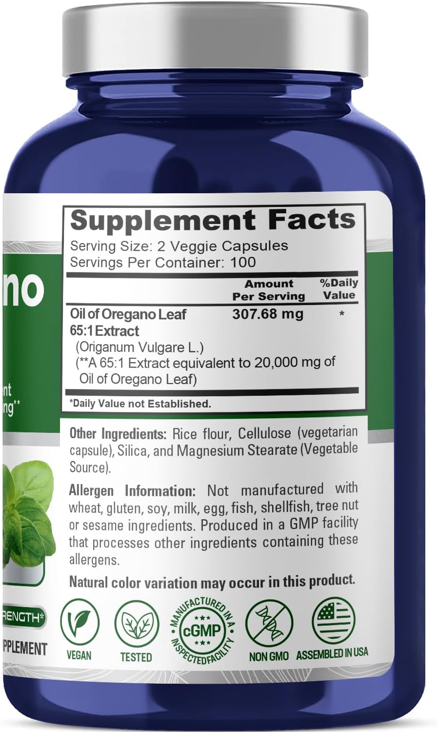 NusaPure Oregano Oil Extract 20000mg | 200 Veggie Powder Capsules | Naturally Occurring Carvacrol | Non-GMO and Vegan Extract 65:1 - Image 2