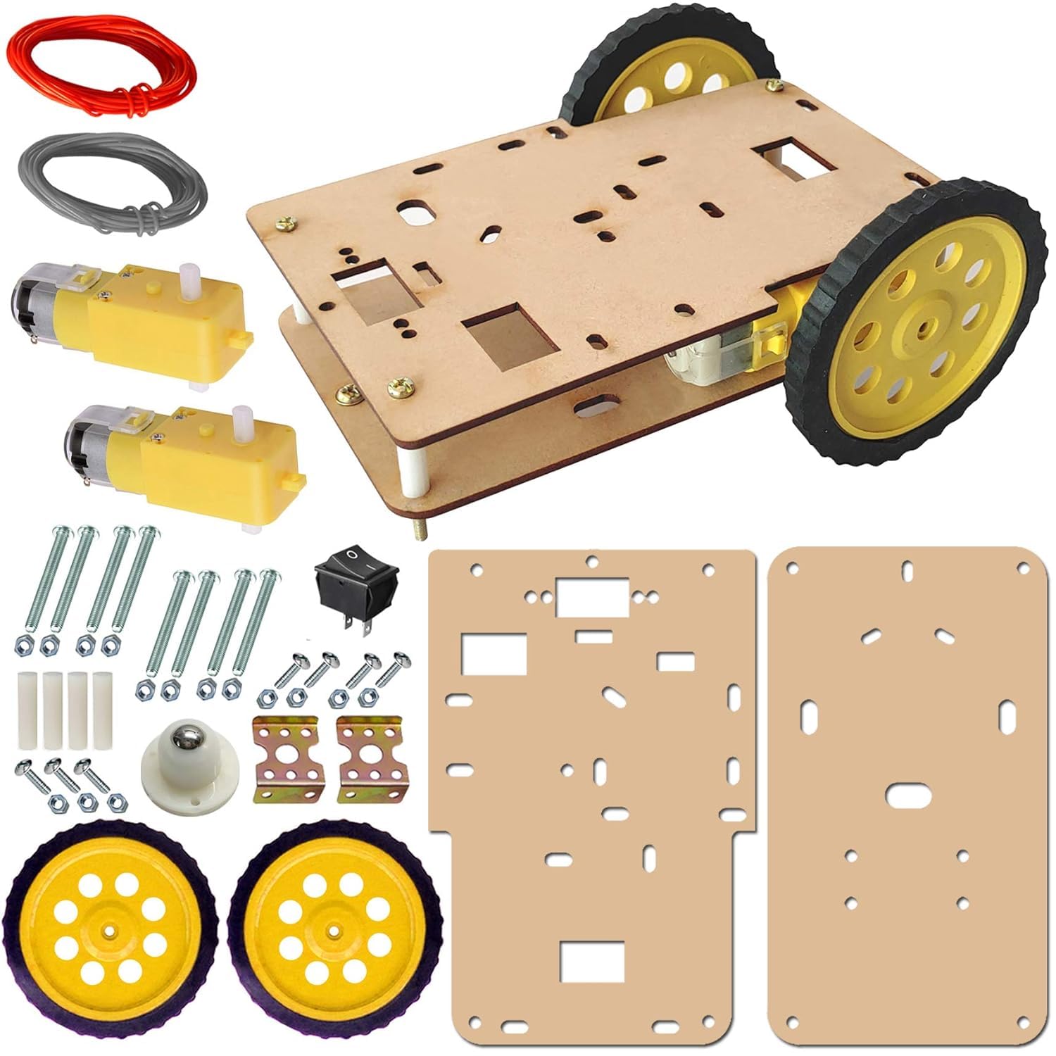 2WD Smart Robot Car Chassis Kit with Code Disk, Dual BO Motors, Speed Encoder, Universal Wheel, Battery Holder, Birch Wood Platform for Tracing Obstacle Avoidance DIY Projects-image-33