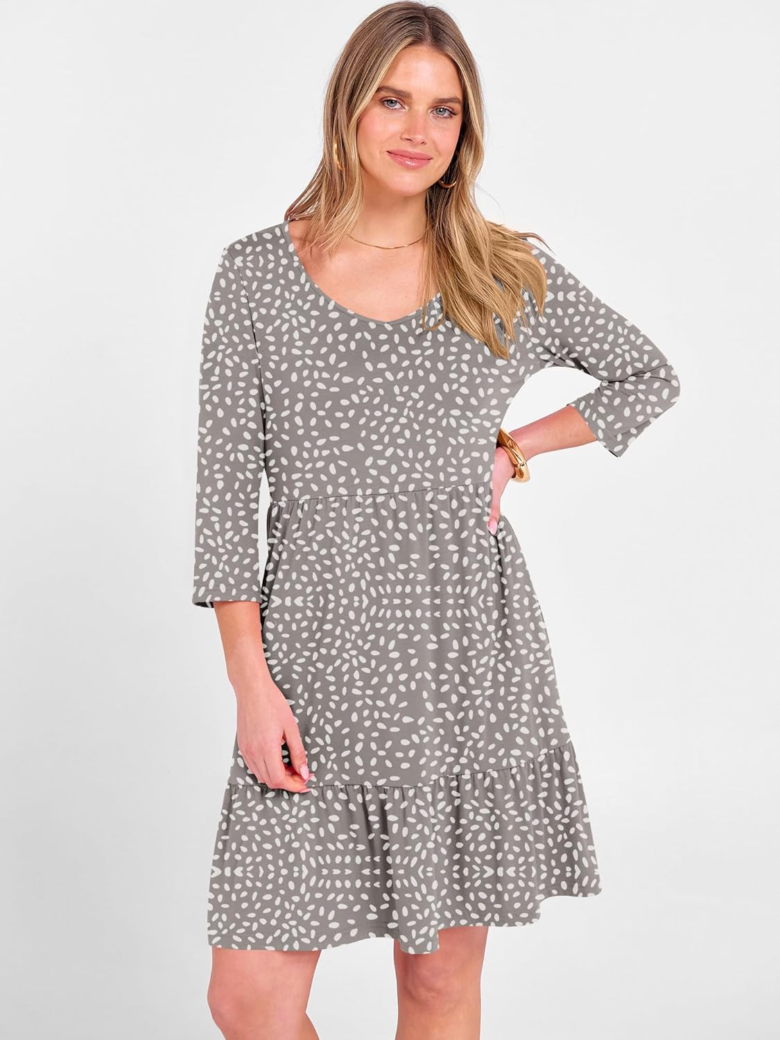 ANRABESS Women's 3/4 Sleeve Mini Dresses Summer Casual V Neck Flowy Tiered Floral Boho A-line 2026 Beach Vacation Short Dress - Image 4