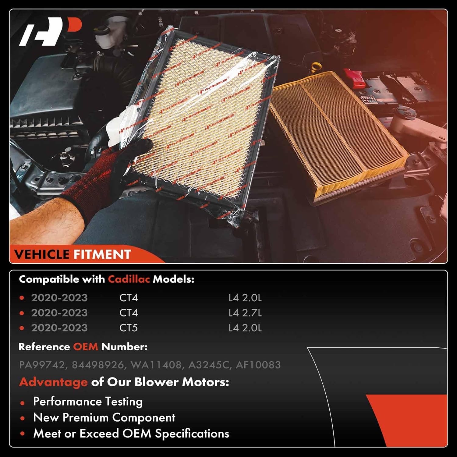 A-Premium 2-PC Engine Air Filter Compatible with Cadillac CT4 2020-2023, CT5 2020-2023, 2.0L 2.7L, Replace# 84498926