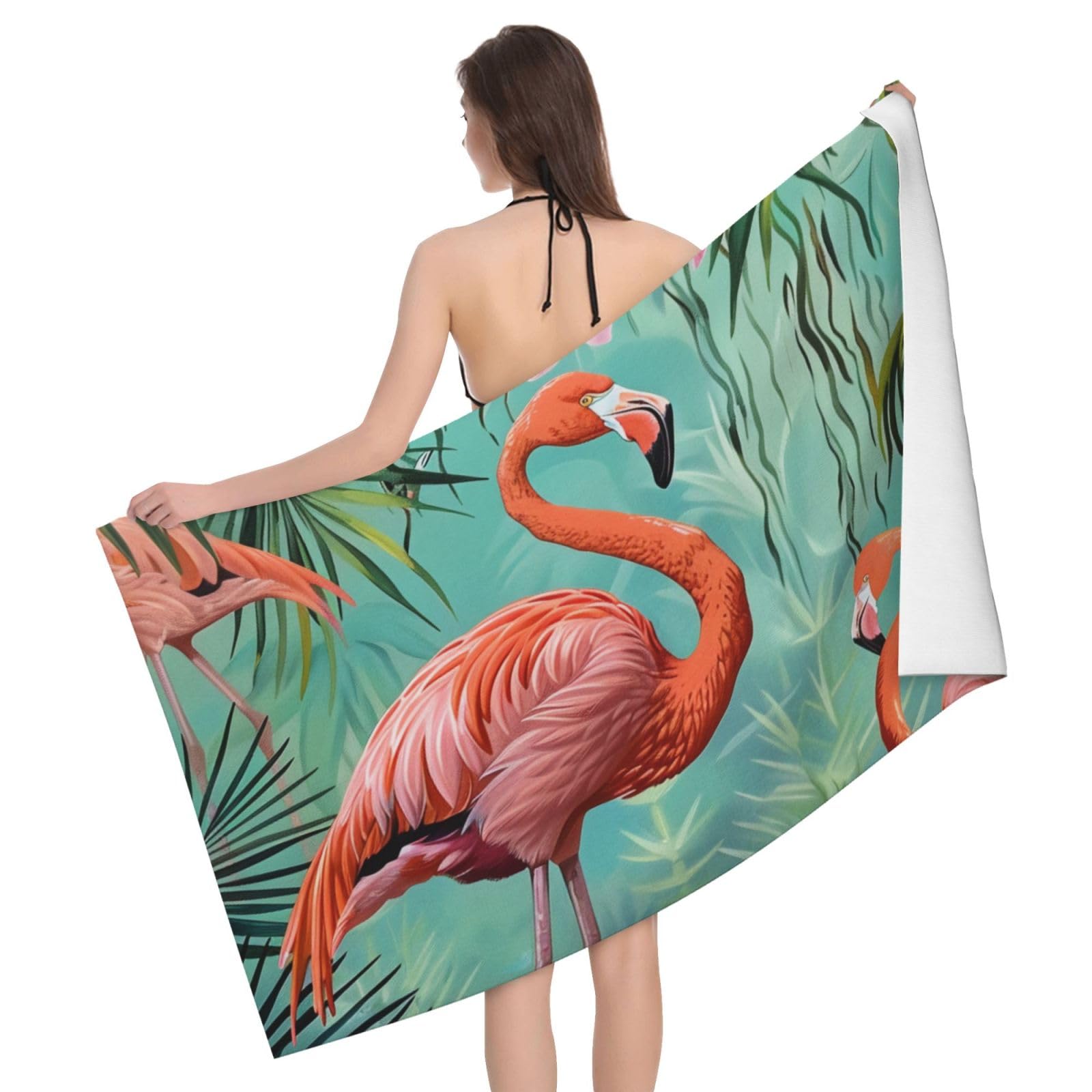 BWWHCCTI Flamingo Printed Microfiber Quick Dry Bath Towel, Soft Beach Towels for Travel,Camping,Gym,Beach,Swimming,Yoga, 130x80 CM