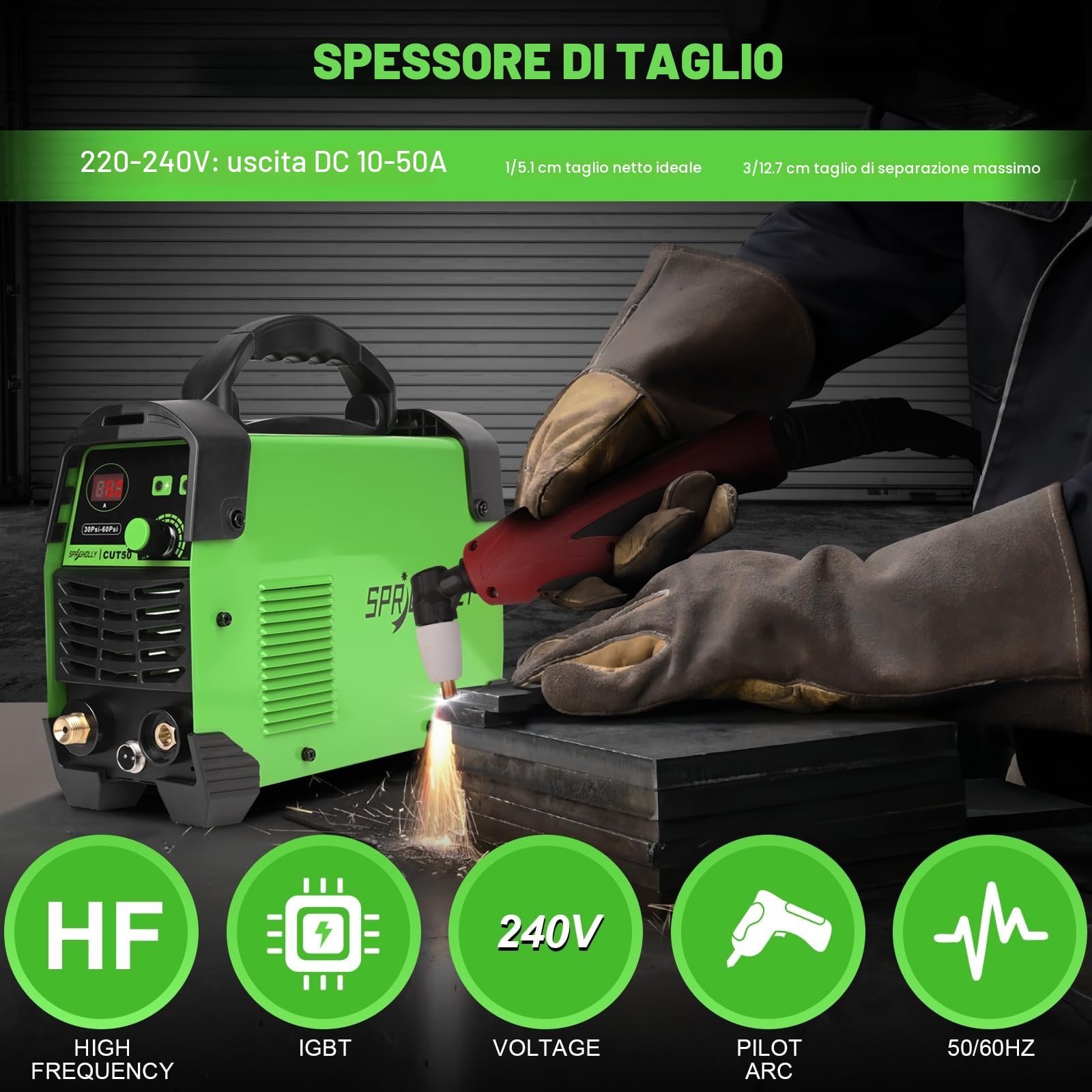 Taglio Plasma 50A, 240V, ad Alta Frequenza, IGBT Inverter per il Taglio del Metallo con Plasma, Spessore Massimo di Taglio 16 mm, CUT50 per Principianti e Fai da Te
