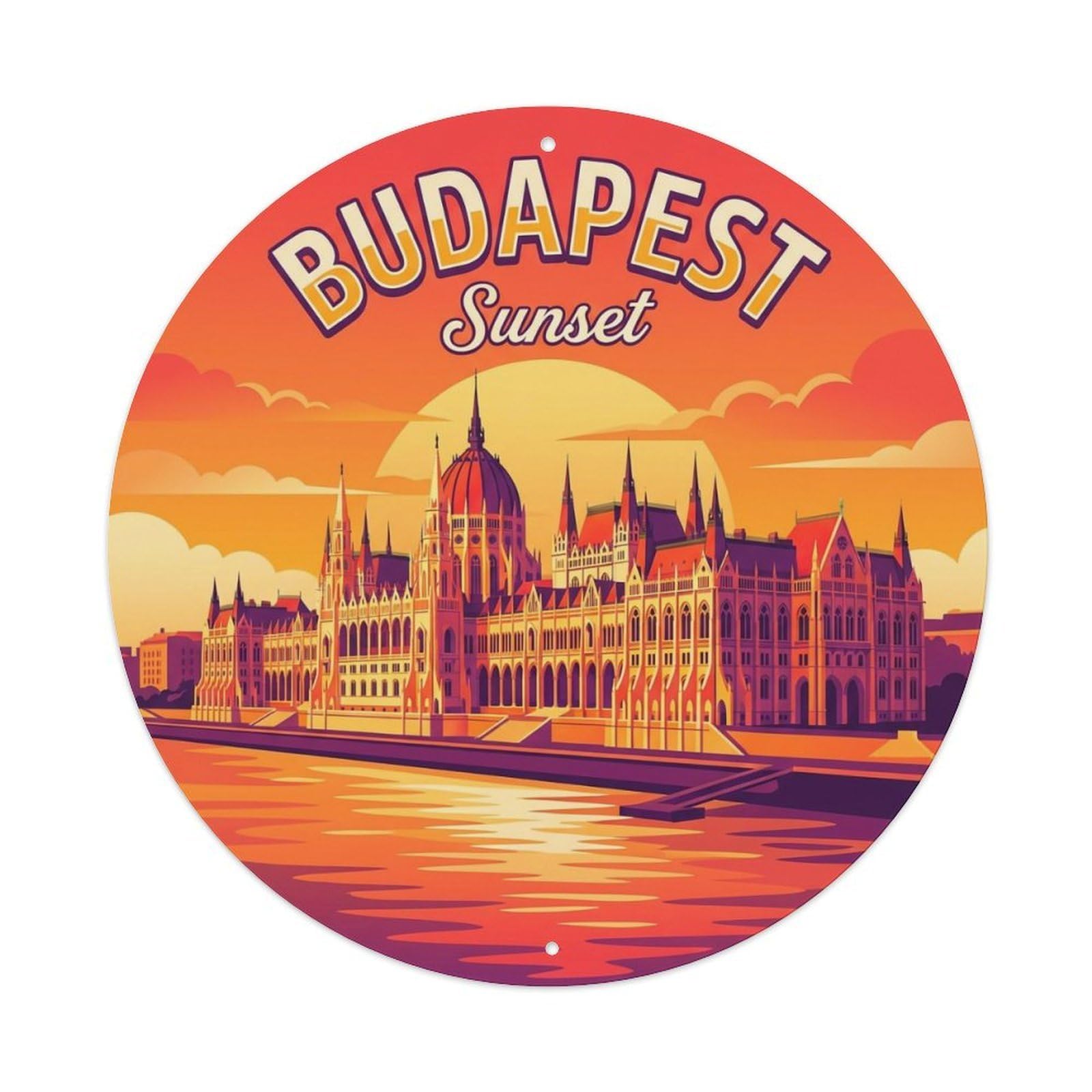 Este 8X8inch Style Vintage Travel Budapest Hungary Sunset Metal Tin Sign