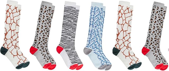 Sock Stack Womens Lycra Design Wellington Socks Welly Sock Boot Knee High Cotton Rich Breathable For Ladies, Animal Print