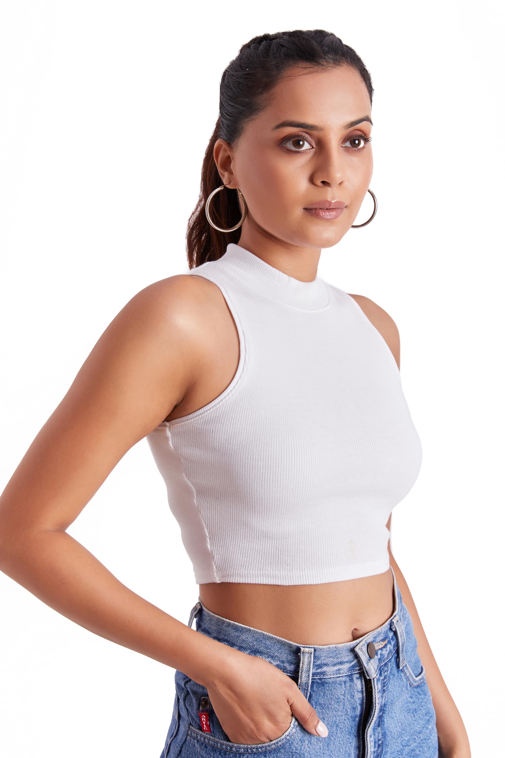 Stylish Sleeveless High Neck Ribbed Tank Tops for Women & Girls Slim Fit Collarless Beach, Gym Wear and Western Trendy Fashion-image-13