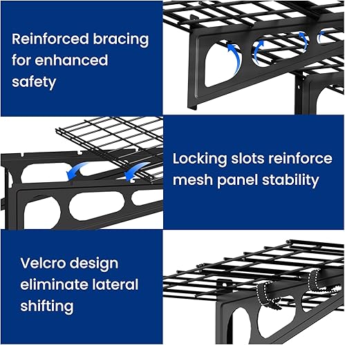 Vista 25 de FLEXIMOUNTS Estantería de pared de garaje, 1 x 4 pies, incluye 6 ganchos para bicicleta, sistema de organización de garaje con ganchos para Negro