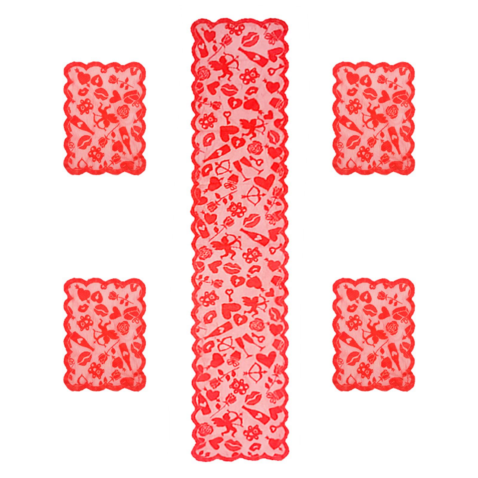 Limtula 5 Set Valentine ' s Theme Lace Table Cover and Placemats for Celebrations Cafes Festives Wedding Table Runner