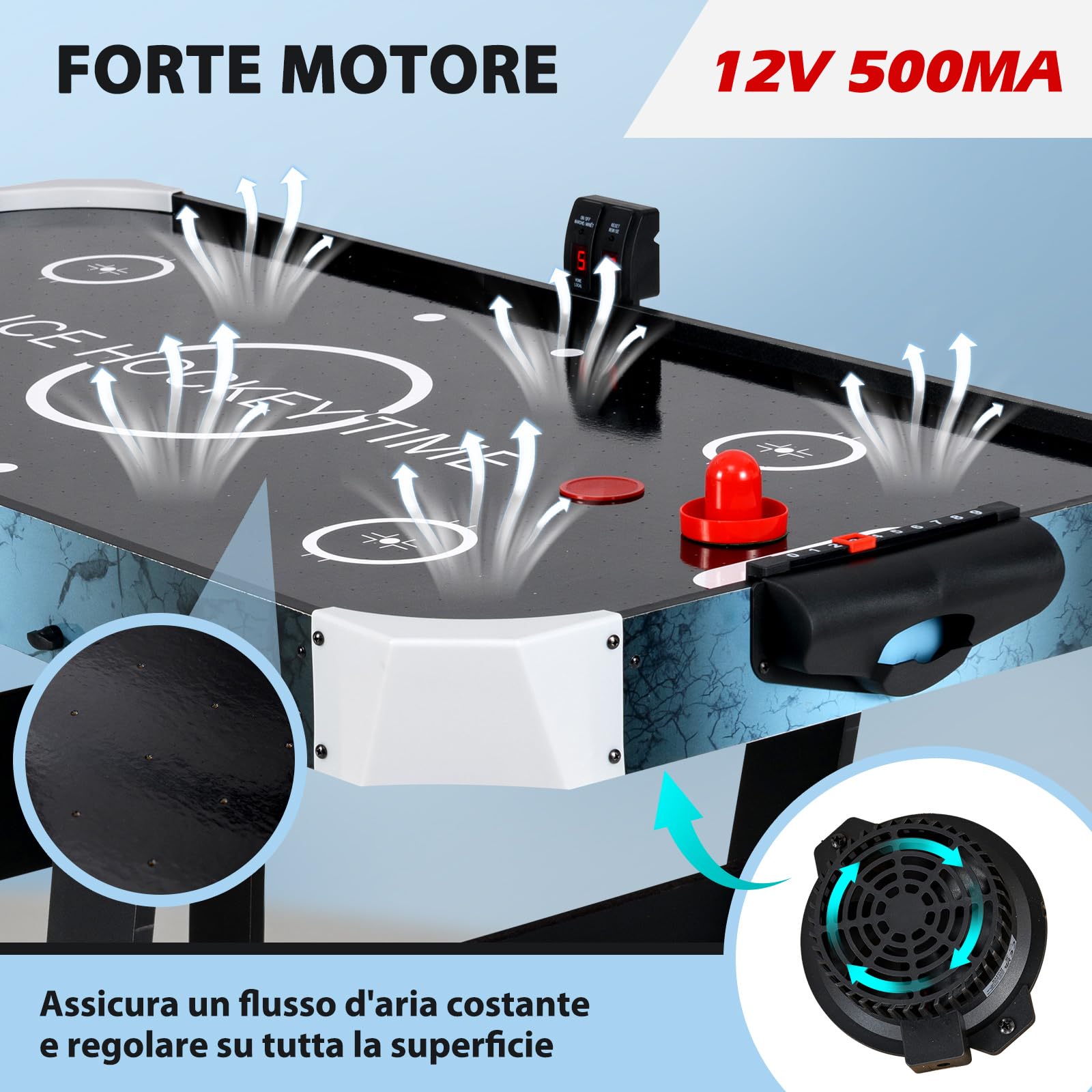 COSTWAY Tavolo da Air Hockey, Hockey da Tavolo Pieghevole con Potente Motore 12V e Tabellone Digitale a LED, 2 Spingitori e 2 Dischi, per Casa Sala Giochi e Ufficio, 144 x 68 x 79 cm