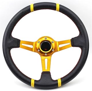 Volante De Carreras De Coches De Deriva De Cuero Universal 6 Agujeros 350MM Volante Coche Deportivo 14 Pulgadas Volante Coche (Color : Amarillo)