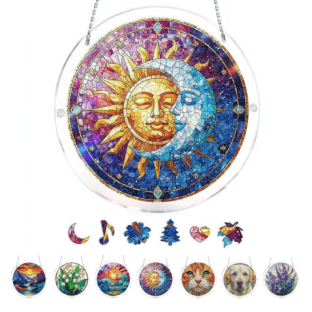 Acrylic Puzzles Suncatcher Window Hanging, Acrylic Puzzle for Adult, 83 Pieces Acrylics Jigsaw Puzzle Suncatcher, Colorful Flame Hummingbird Sun Catchers Window Hanging Panel (Style F) — view 22
