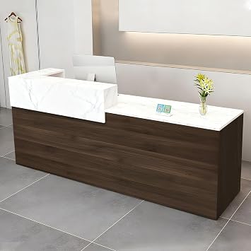 Modern Reception Desk with Drawer & Open Shelves, 39-95 Inch Front Counter Table, Computer Workstation Suitable for Salons, Offices, Lobbies, Retail Stores and Home Offices