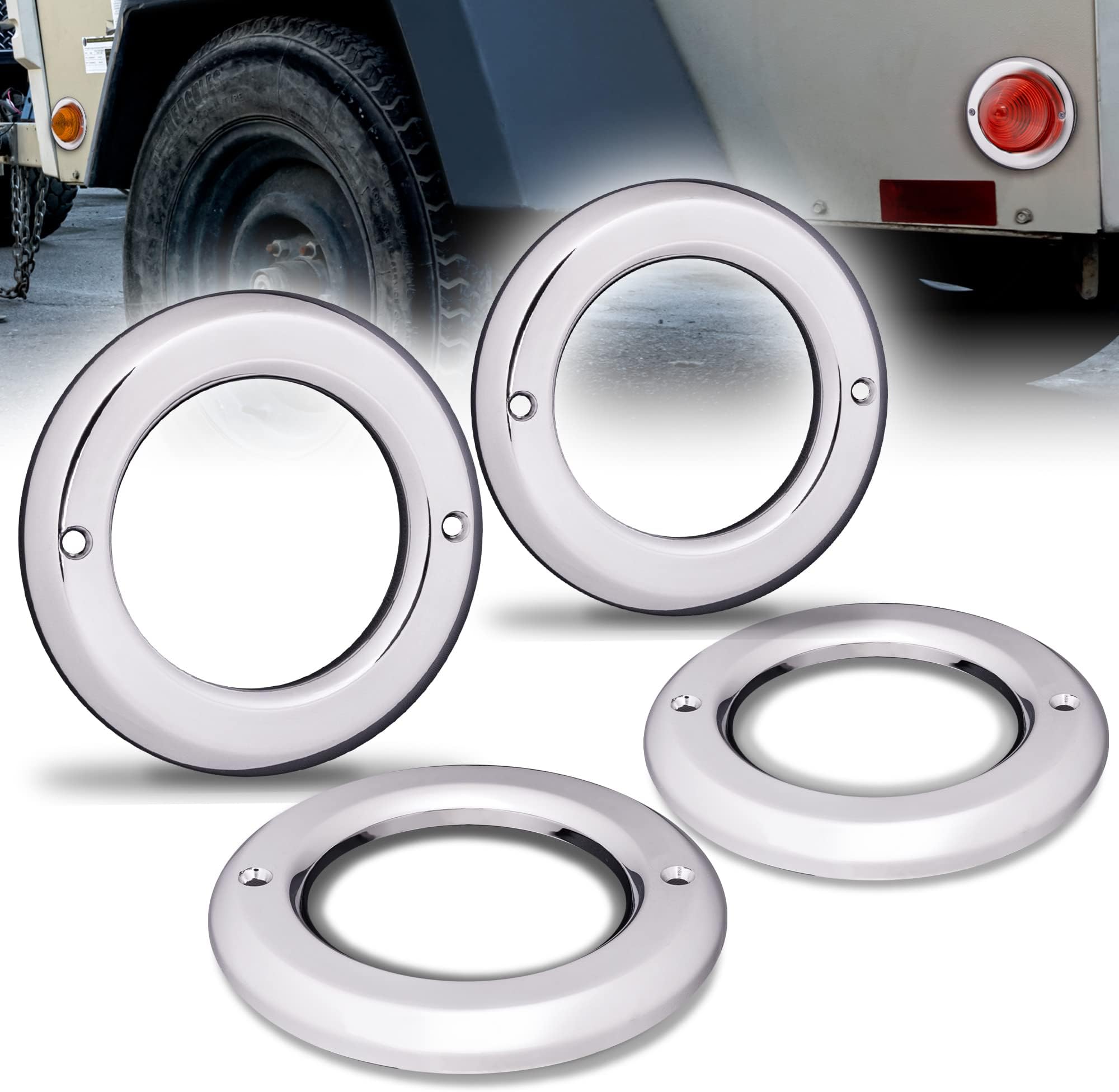 TRUE MODS 4pc 2.5 inch Round LED Marker Light Chrome Bezel [Install-On-Grommet] for SIL2506 SIL2513 LED Trailer Marker Lights
