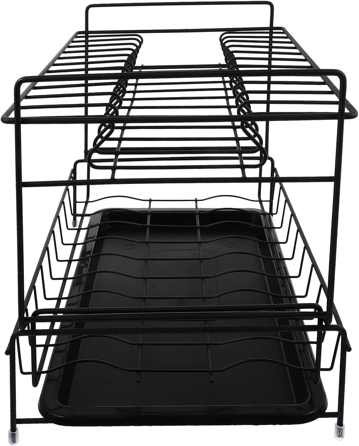 Double Layer Dish Rack with Draining Tray, Black Kitchen Bowl Holder and Saucer Storage Holder, Over-Sink Draining Rack for Kitchen Organization and Countertop Storage