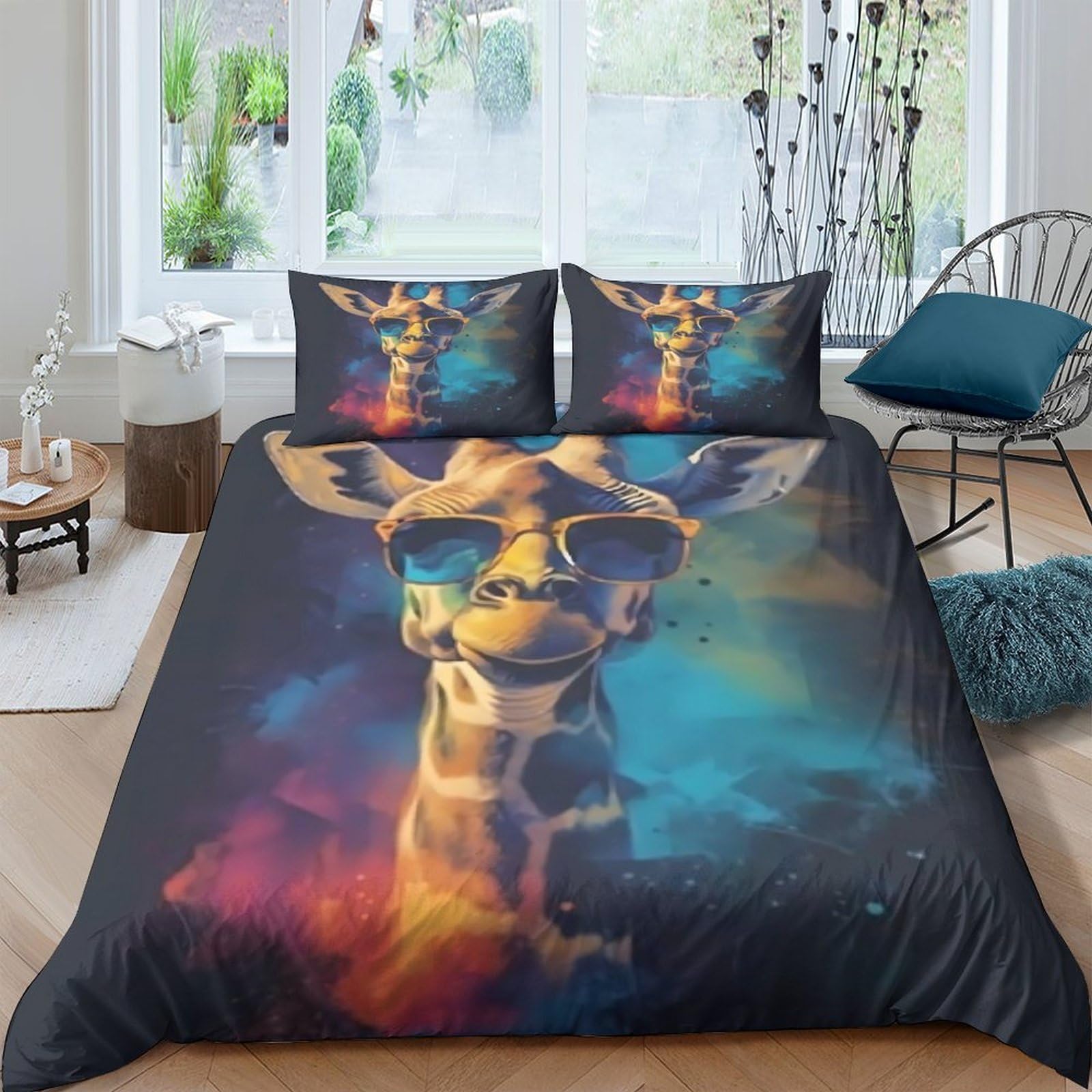 Ctjqhvkz Style-1 3D Printed Vibrant Giraffe Fitted Sheet Microfiber Soft Mattress Cover For Bedroom Dorm Mattress Protection Decor Single（135X200cm）